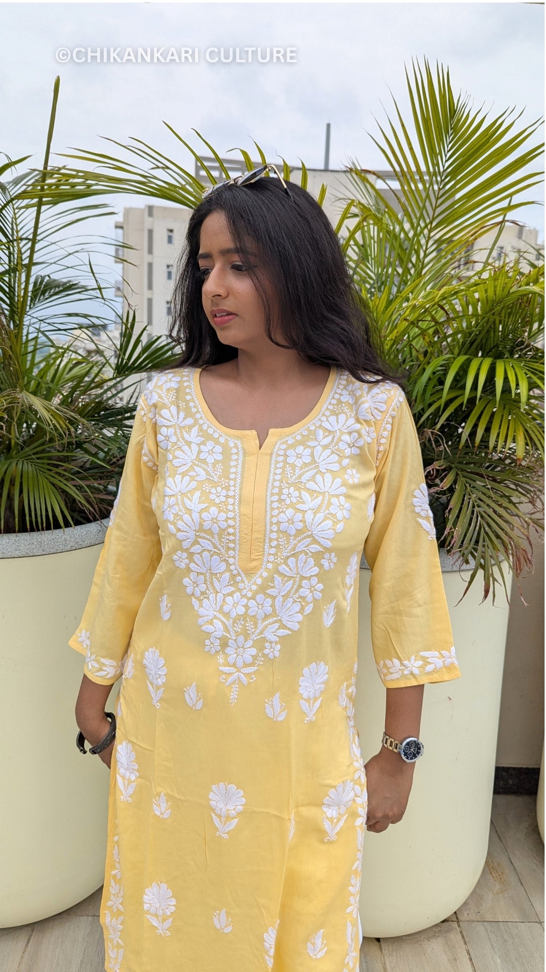 Chavi Rayon Chikankari Solid Women's Long Kurta