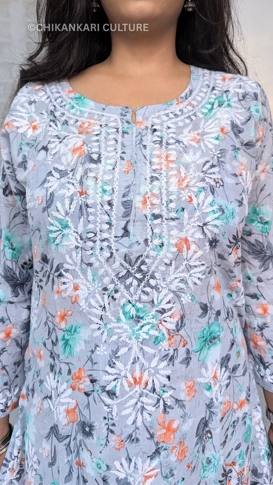 Aarohi Chikankari Mulmul Cotton Printed Straight Kurta Set