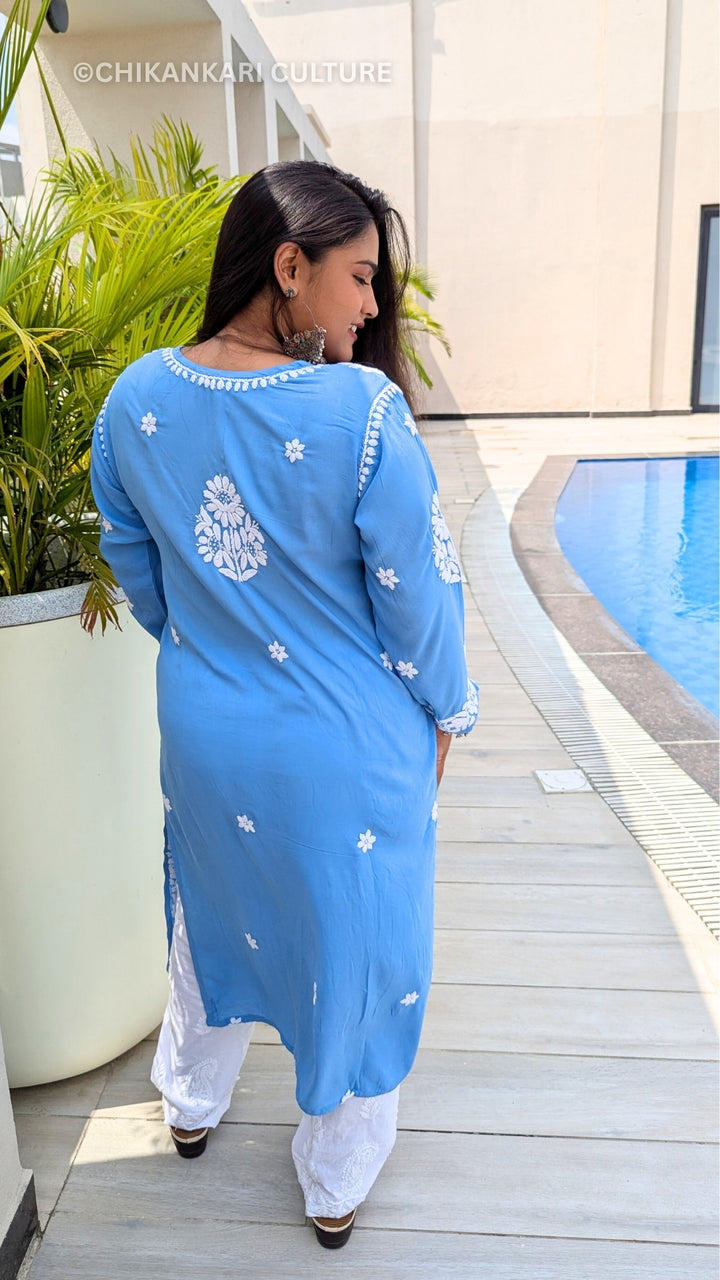 Aardhya Modal 3D Chikankari Straight Kurta