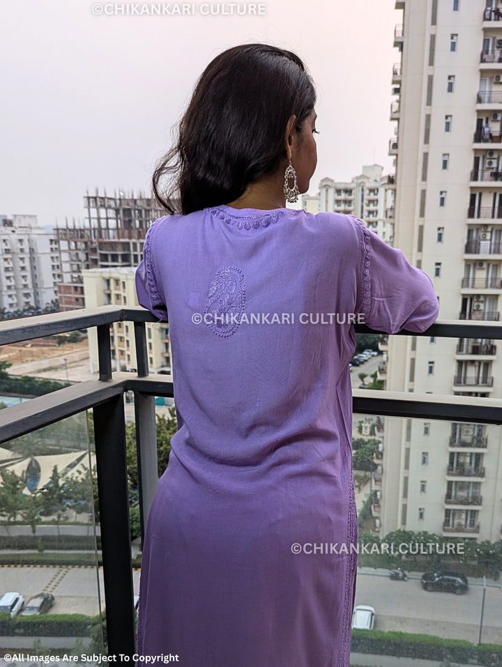 Rayon Chikankari Solid Women's Long Kurta