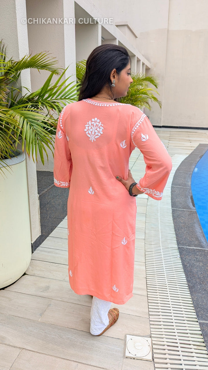 Chavi Rayon Chikankari Solid Women's Long Kurta