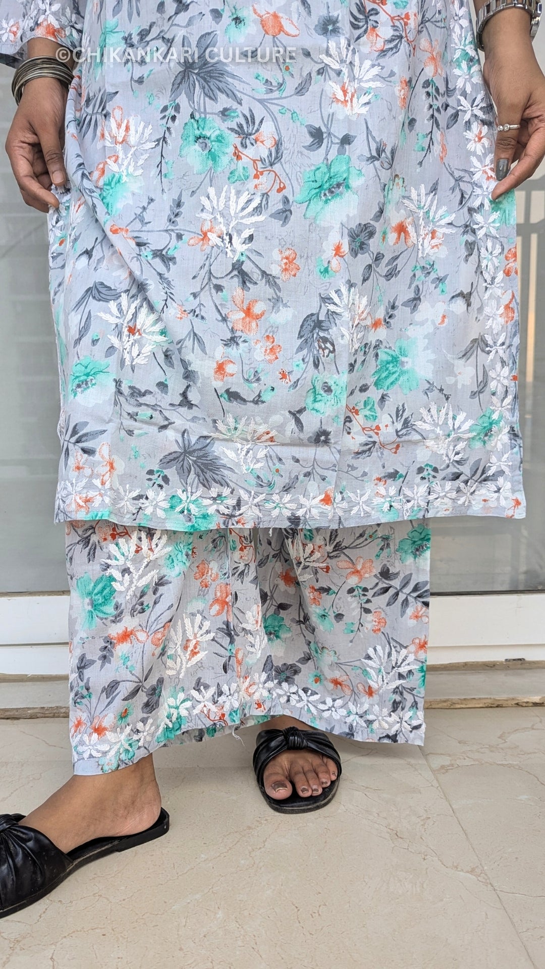 Aarohi Chikankari Mulmul Cotton Printed Straight Kurta Set