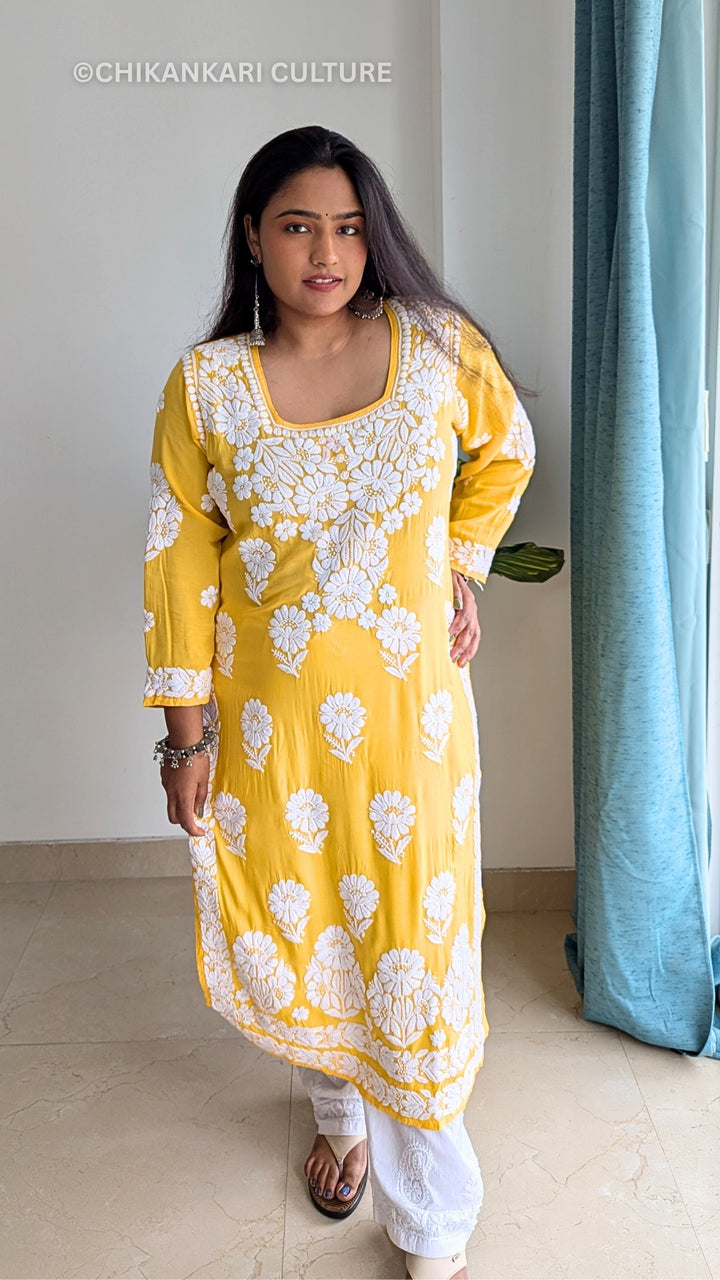 Aardhya Modal 3D Chikankari Straight Kurta
