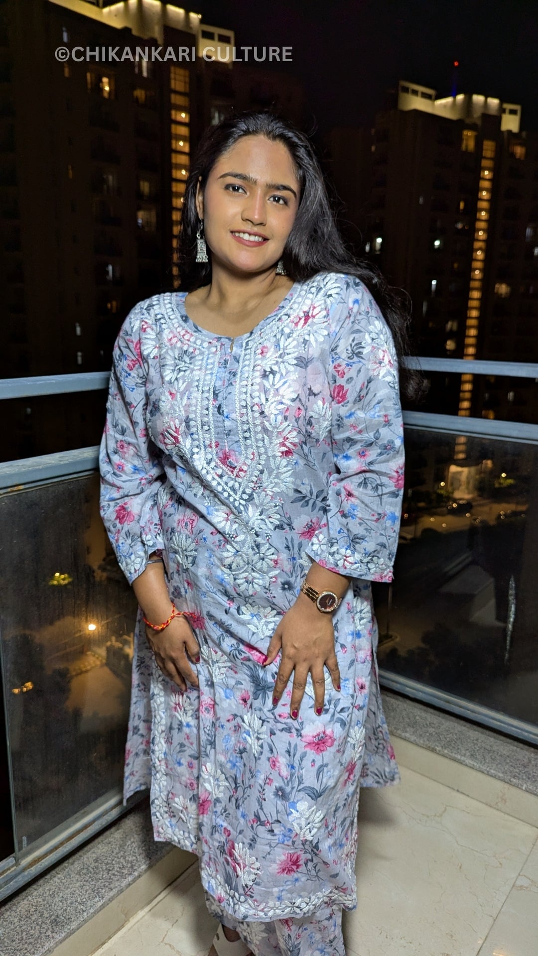 Aarohi Chikankari Mulmul Cotton Printed Straight Kurta Set