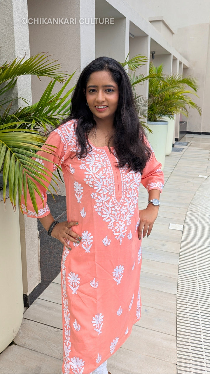Chavi Rayon Chikankari Solid Women's Long Kurta