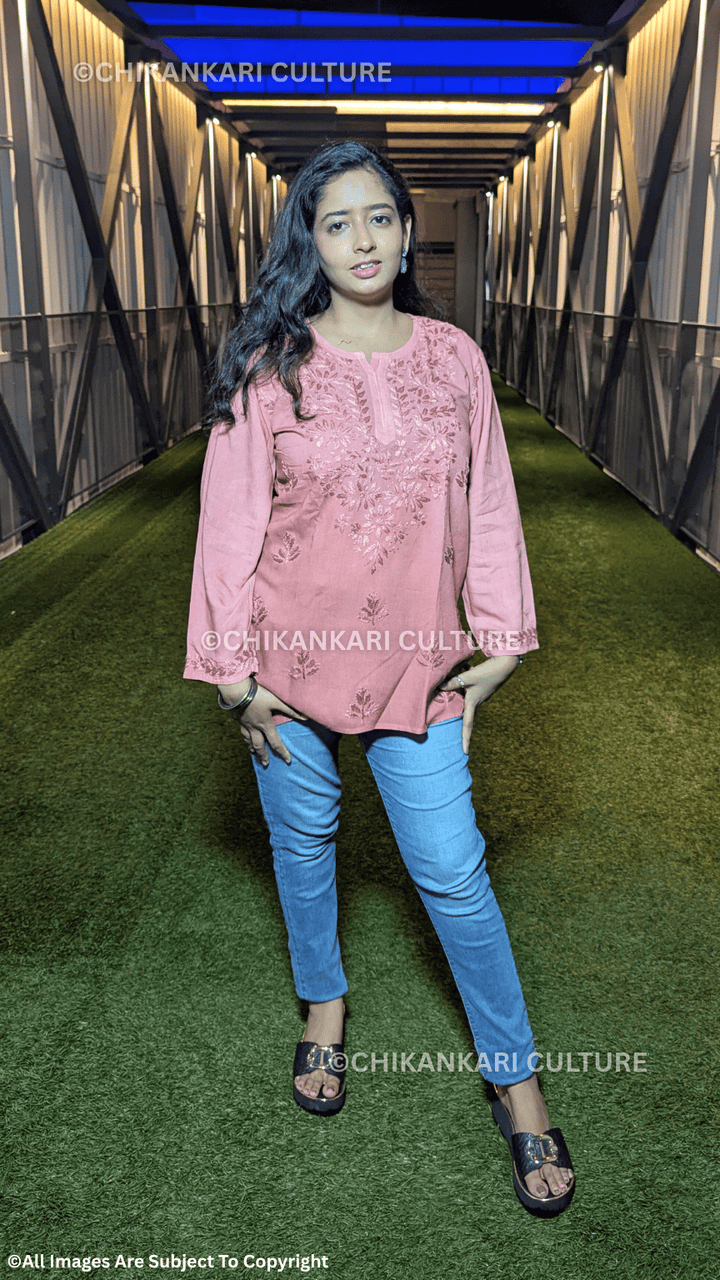Kyra Chikankari Rayon Ombre Short Kurti