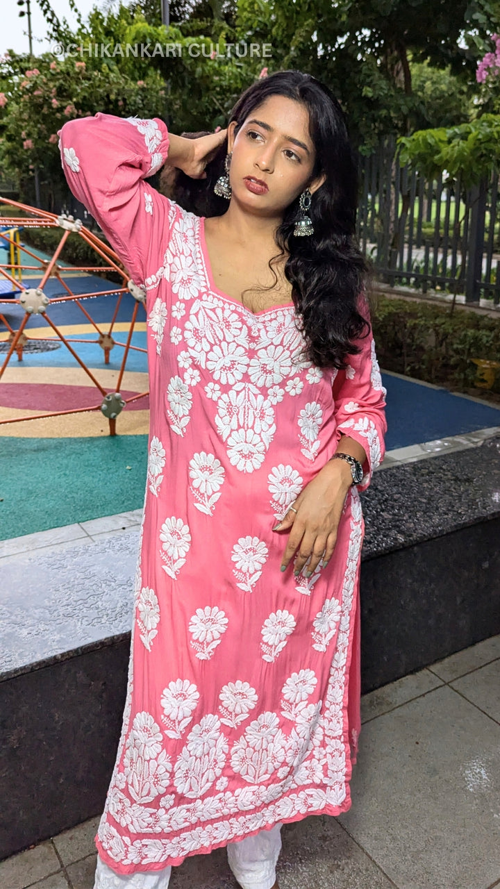 Aardhya Modal 3D Chikankari Straight Kurta