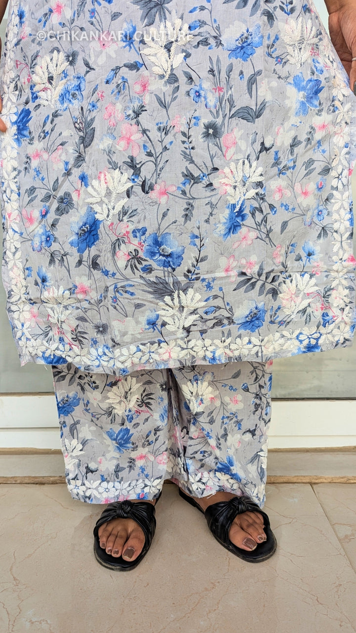 Aarohi Chikankari Mulmul Cotton Printed Straight Kurta Set