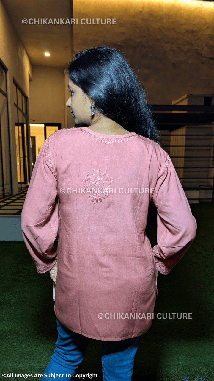 Kyra Chikankari Rayon Ombre Short Kurti