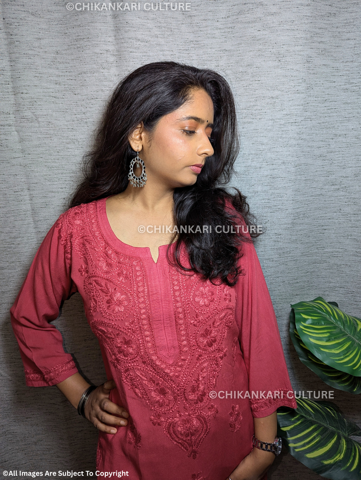 Rayon Chikankari Solid Women's Long Kurta
