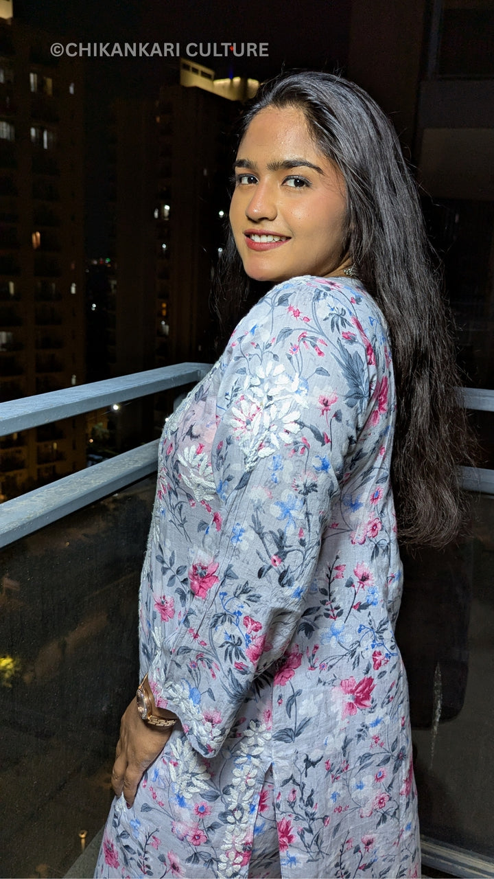 Aarohi Chikankari Mulmul Cotton Printed Straight Kurta Set